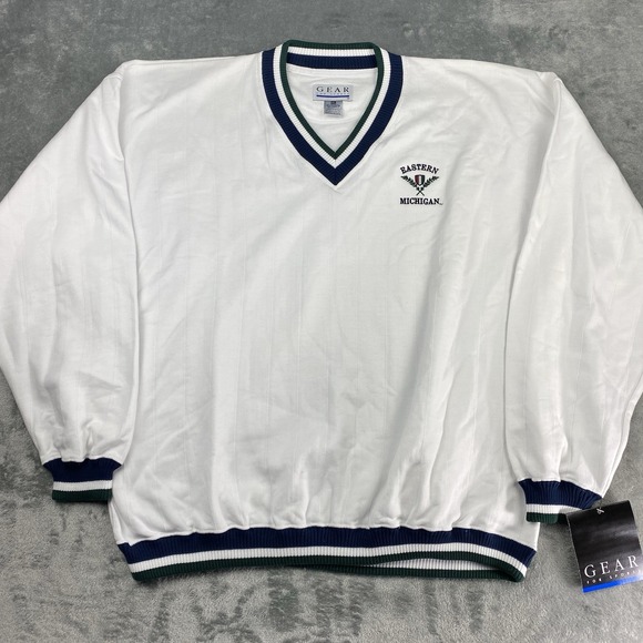Vintage Eastern Michigan Sweatshirt Mens XL White Varsity V Neck Gear for Sports - Picture 2 of 14
